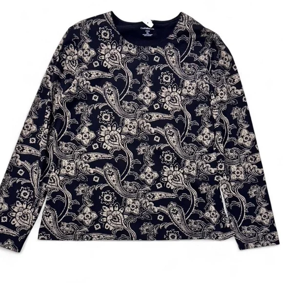 Croft & Barrow Black and Cream Paisley Top - Picture 1 of 5